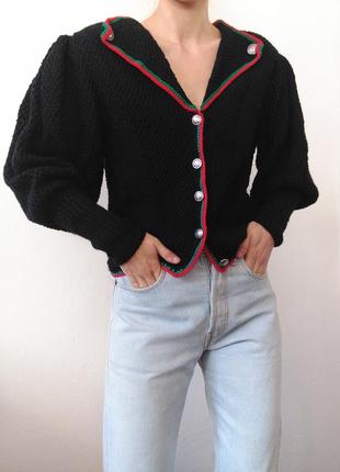 Вінтажний кардиган чорний светр з гудзиками вінтаж джемпер чорний пуловер реглан лонгслів кофта вінтаж ручна робота светр3 фото