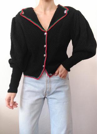 Винтажный кардиган черный свитер с пуговицами винтаж джемпер черный пуловер реглан лонгслив кофта винтаж ручная работа свитер4 фото