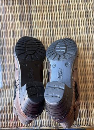 Кожаные сапоги ботильоны rieker оригинальные коричневые на каблуке с мехом5 фото