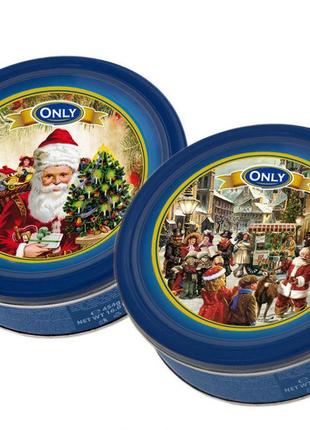 Печенье ассорти песочное новогоднее (рождественское) в ассортименте only в ж/б, 454 г, синяя коробка с сантой