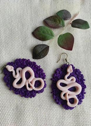 Серьги змеи в рамке handmade