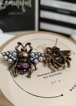 Сережки жук під ретро вінтаж insect earrings кульчики бджола з намистинами6 фото