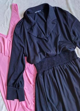 Платье рубашка миди с воротником с резинкой на поясе жатка zara m2 фото