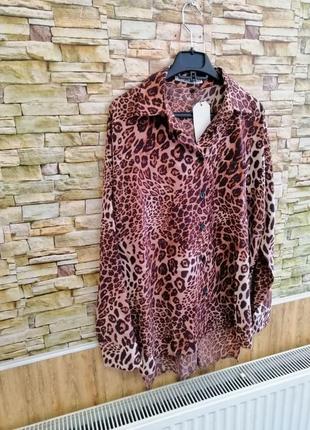 Домашняя одежда рубашка оверсайз принт лео леопард легкая струйная ткань1 фото