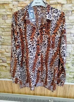 Домашняя одежда рубашка оверсайз принт лео леопард легкая струйная ткань5 фото