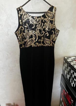 Великолепное праздничное платье длинное с разрезом брендовая батал