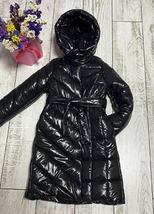 Зимнее черное пальто для девочки1 фото