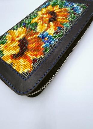 Шкіряний жіночий гаманець,гаманець з квітами, гаманець з вишивкою, вишитий гаманець7 фото