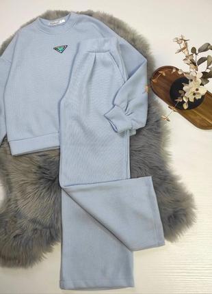 Стильный теплый костюм ангора для девочки -  палаццо и свитшот