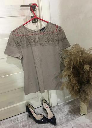 H&m - блуза з ажуром💐бежева майка