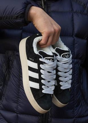 Зимние женские кроссовки adidas negro campus black white (мех) 36-37-38-39-40-41