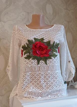 Блуза с вышивкой 3d роза.10 фото