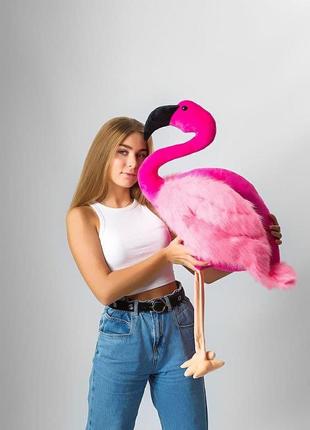 М'яка плюшева іграшка - рожевий фламінго з довгою шиєю висота - 90 см матеріал - плюш2 фото