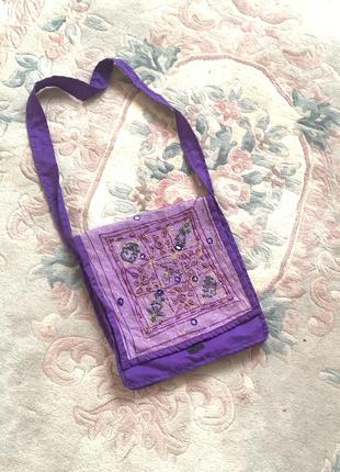 Сумка через плече шопер тканинний велика маленька сумка фіолетова брендова