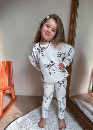 Костюм для девочки zara белый с бантиками, лосины в рубчик, комплект детский 92, 98, 104, 110, 1162 фото