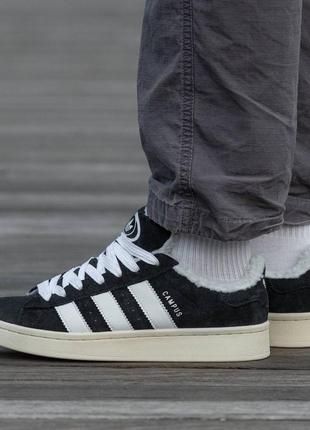 Зимние мужские кроссовки adidas campus black white (мех) 40-41-42-43-44-457 фото