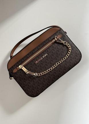 Коричнева сумка через плече jet set brown logo michael kors