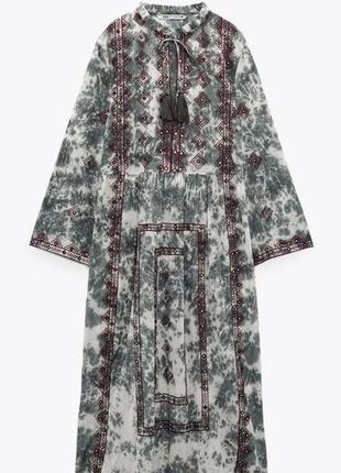 Zara tie dye платье свежие коллекции, макси тренд, вискоза вишивка, этно, бохо, вишиванка, тай дай, лимитированная серия1 фото