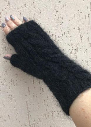 Митенки черные zara перчатки белые теплые вязаные митенки без пальцев перчатки белые пушистые перчатки4 фото