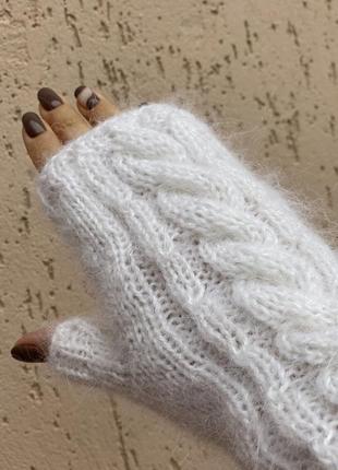 Мітенки чорні zara рукавички білі теплі вʼязані мітенки без пальців рукавички білі пухнасті рукавички8 фото