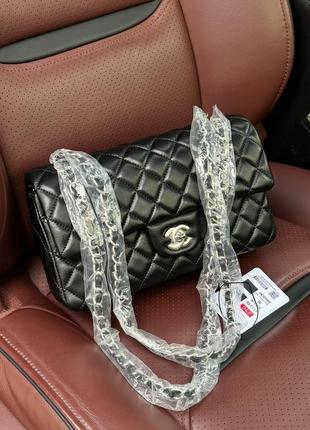 Стильна жіноча сумочка chanel classic 2.55 medium double flap in black 25 х 15 х 8 см