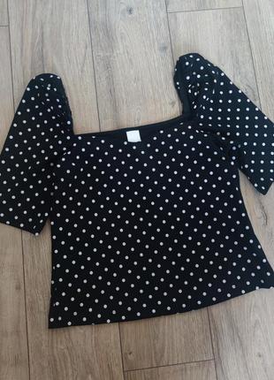 Женская черная кофточка/ блузка в горох с квадратным вырезом, m-l/ 46-48, h&amp;m4 фото