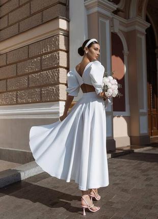 Топ🔝💥 свадебное белое платье, платье на роспись, весилку, загс, тканевое платье, белое вечернее платье, белое платье-мини1 фото