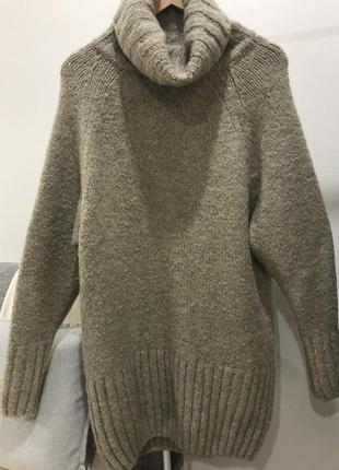 Zara вязаное платье -свитер миди с высоким воротником zara, овсяное платье-свитер с воротником из шерсти и мохера3 фото
