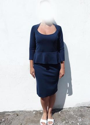 Синее плотное миди платье с баской boohoo2 фото