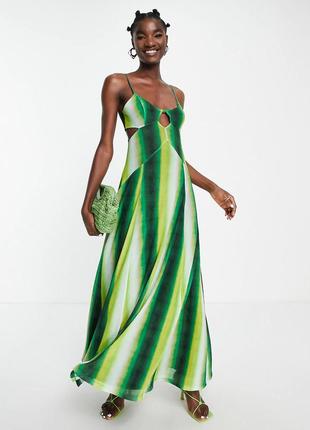 Різнокольорова зелена сукня міді з вирізами topshop тай дай розмір s