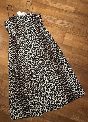 Лляний сарафан h&m у леопардовий принт, р. 12/40