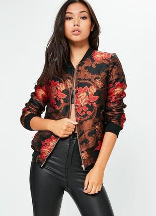 Стильная парчевая куртка бомбер р. l missguided, жаккард, качество премиум
