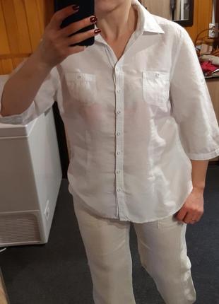 Актуальная на лето, льняная блуза/рубашка,  белая,biagini,  p. 42/444 фото