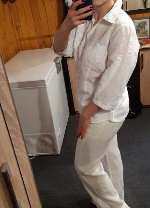 Актуальная на лето, льняная блуза/рубашка,  белая,biagini,  p. 42/447 фото