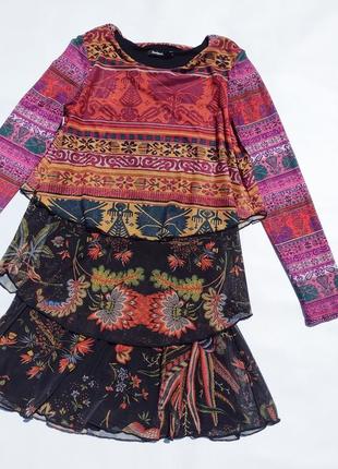 Яркое красивое платье из цветной сетки с рисунком desigual4 фото