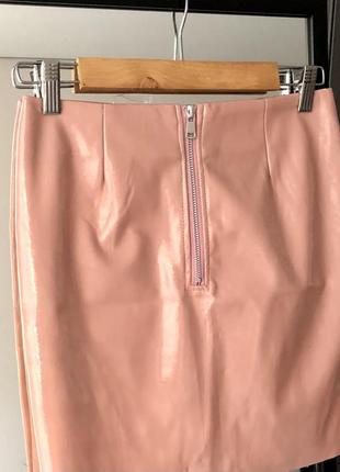 Юбка мини лакированная розовая латекс4 фото
