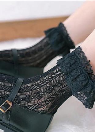 Носки носки черные кружево сердечка лолита2 фото