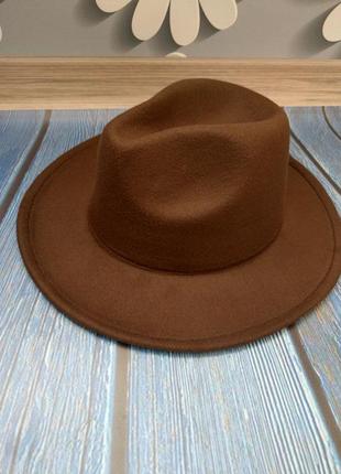 Шляпа фетровая федора унисекс с устойчивыми полями коричневая2 фото