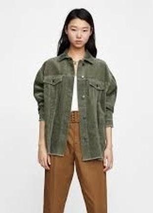 Базовая куртка-рубашка вельвет хаки оливка оверсайз!!!