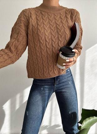 Свитер свитер вязаный плетеный косичка кофта джемпер стильный тренд базовый однотон зара zara