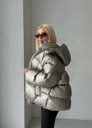 Пуховик куртка блестящая серебряная5 фото