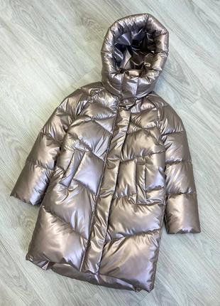 Детский подростковый пуховик, куртка, пальто из водонепроницаемой плащевки с экопухом 122-1521 фото