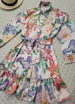 Белое сатиновое платье рубашка zara.  р. xs-s9 фото