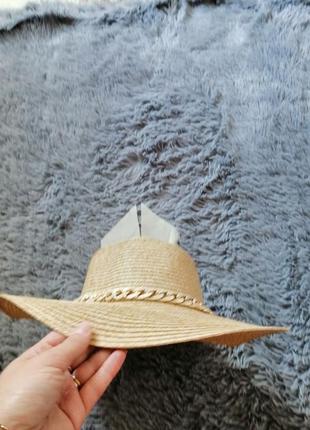 Пляжная шляпа плетеный фактура декорирована цепочкой и бантом размер универсальный2 фото