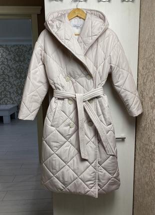Тепле двубортне пальто larex-туреччина, на синтепоні з капюшоном