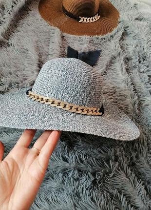 Пляжний капелюх плетений фактура декорований ланцюжком і бантом розмір універсальний3 фото