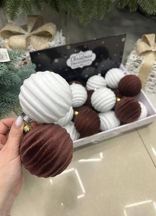 Наборы шаров «волна» коричневые и белые | новогодний и рождественский декор украшения к новому году