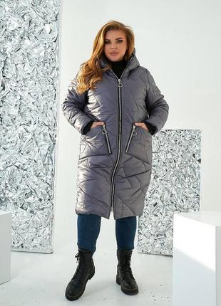 Зимняя удлиненная куртка пальто с капюшоном р-ры 48-587 фото