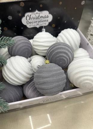Наборы шаров «волна» серые и белые | новогодний и рождественский декор украшения к новому году