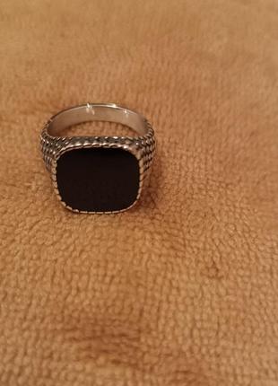 Кольцо 20.5 р с черным агатом нержавеющая сталь  перстень2 фото
